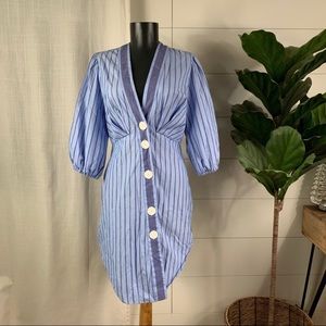 Zara Bell Sleeves Blue Stripe Dress US Small